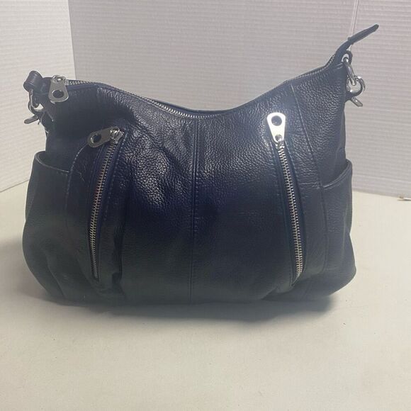 HESHE Women’s Pebble Leather Blue Designer Tote Shoulder Bag 11.5X4X8 - Picture 9 of 10